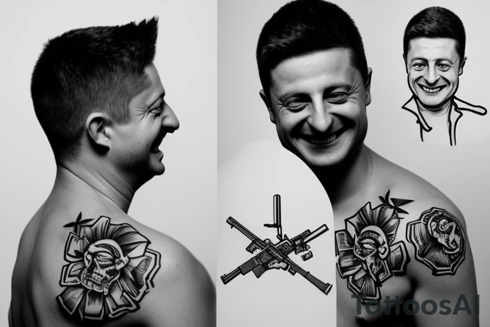 zelensky laughing with an M40 rifle tattoo idea
