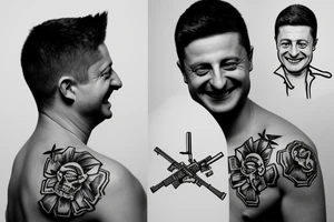 zelensky laughing with an M40 rifle tattoo idea