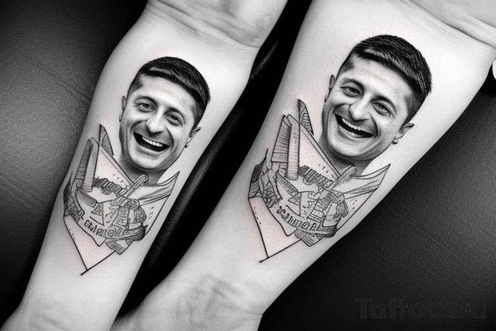 zelensky laughing with an M40 rifle tattoo idea