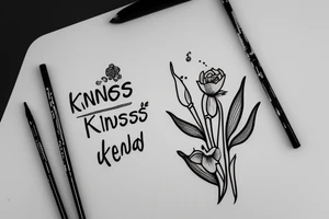 Flower bud with stem spelled "kindness" tattoo idea
