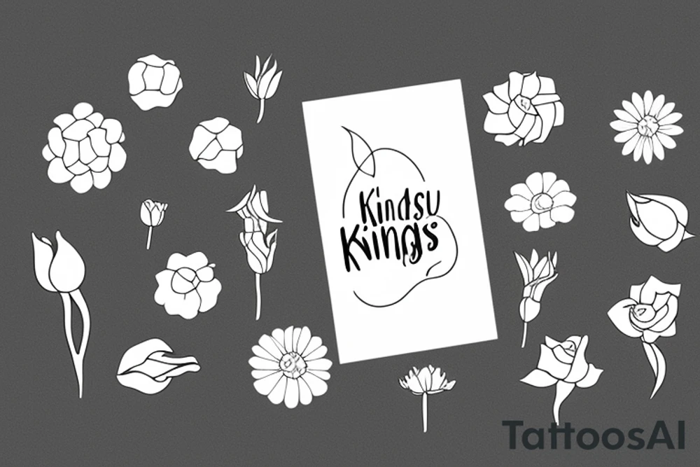 Flower bud with stem spelled "kindness" tattoo idea