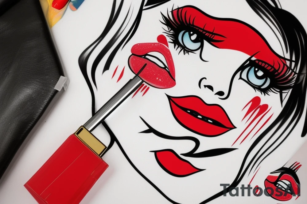 Cartoon bright red lips with vinyl squeegee in between tattoo idea