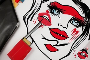 Cartoon bright red lips with vinyl squeegee in between tattoo idea