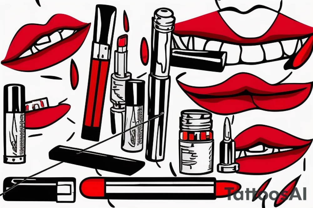 Cartoon bright red lips with vinyl squeegee in between tattoo idea