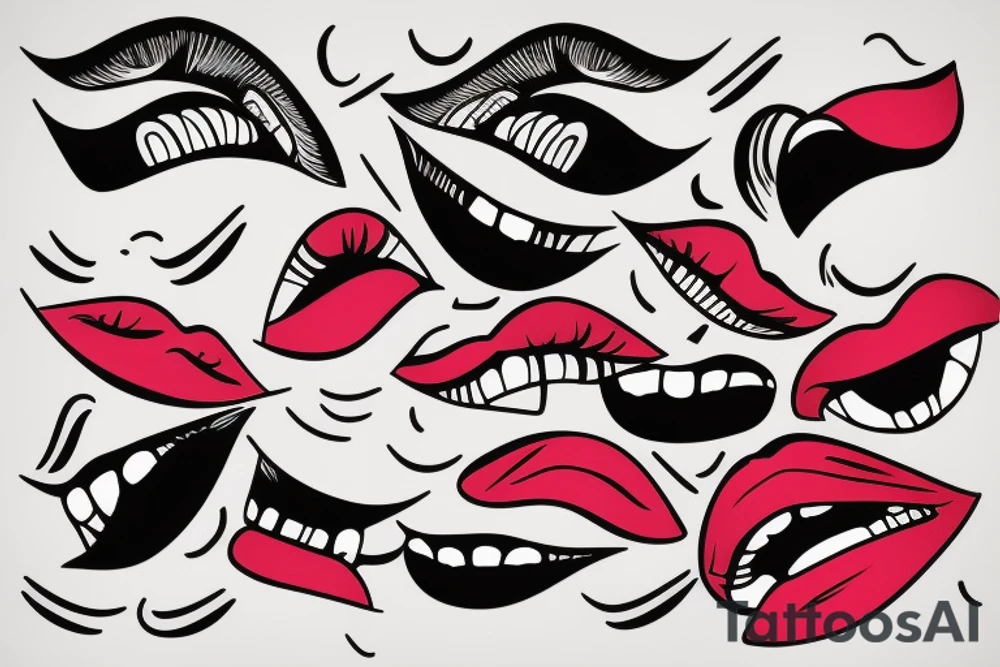 Cartoon bright red lips biting vinyl squeegee tattoo idea
