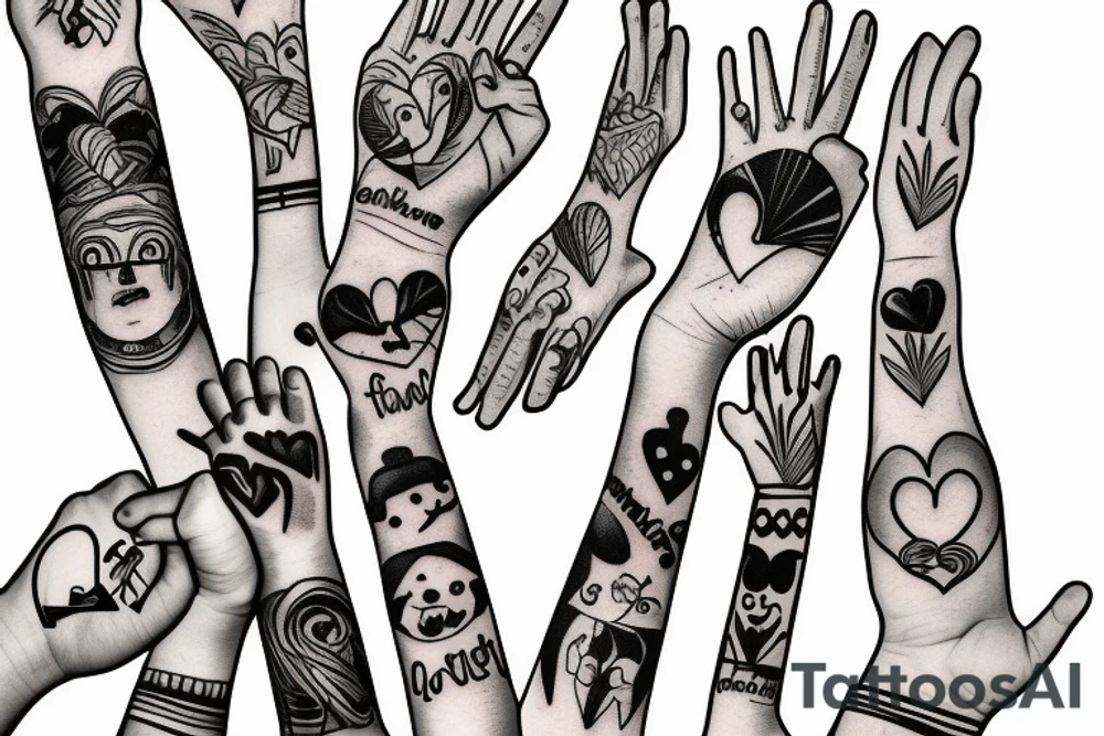 Family of five holding hands tattoo idea
