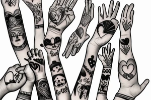 Family of five holding hands tattoo idea