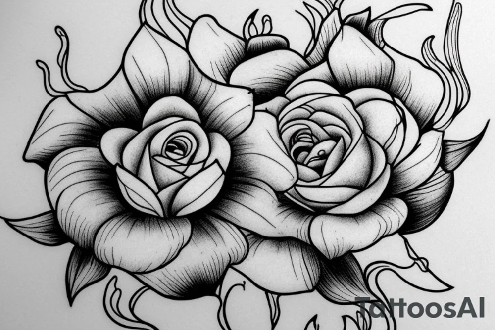 A Lily flower and rose flower wrapped together. Add something representing water tattoo idea