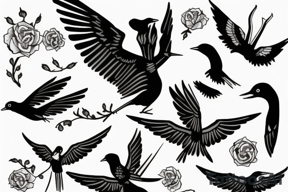 magpie flying tattoo idea
