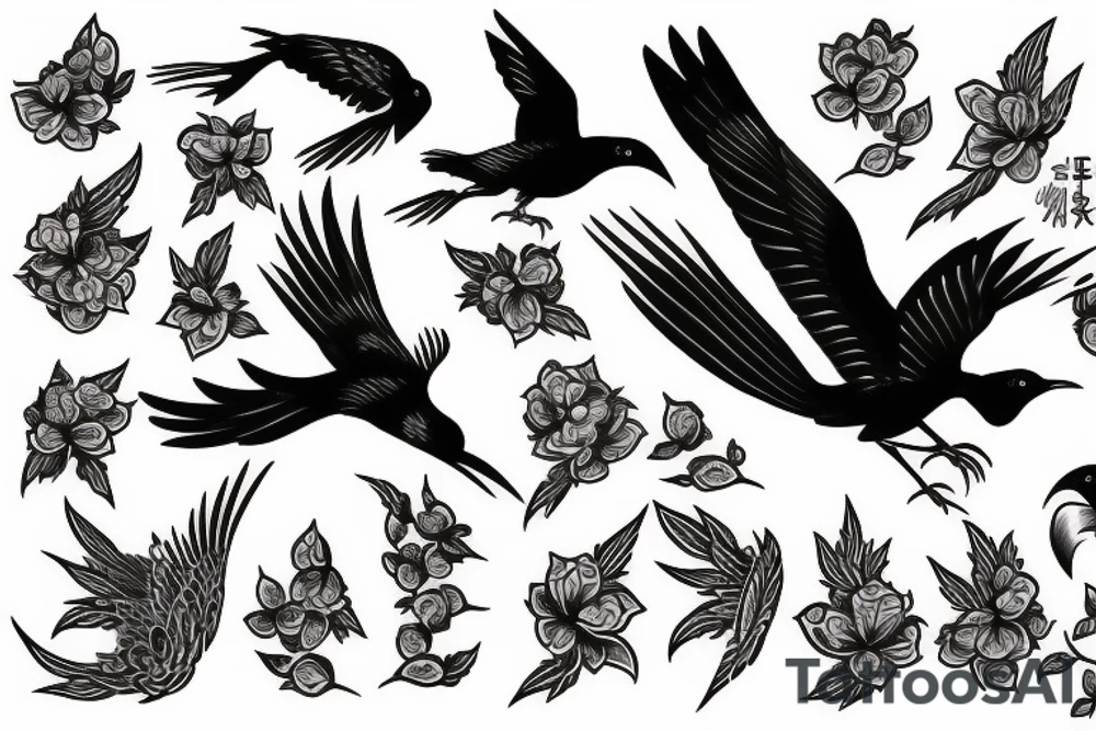 magpie flying tattoo idea