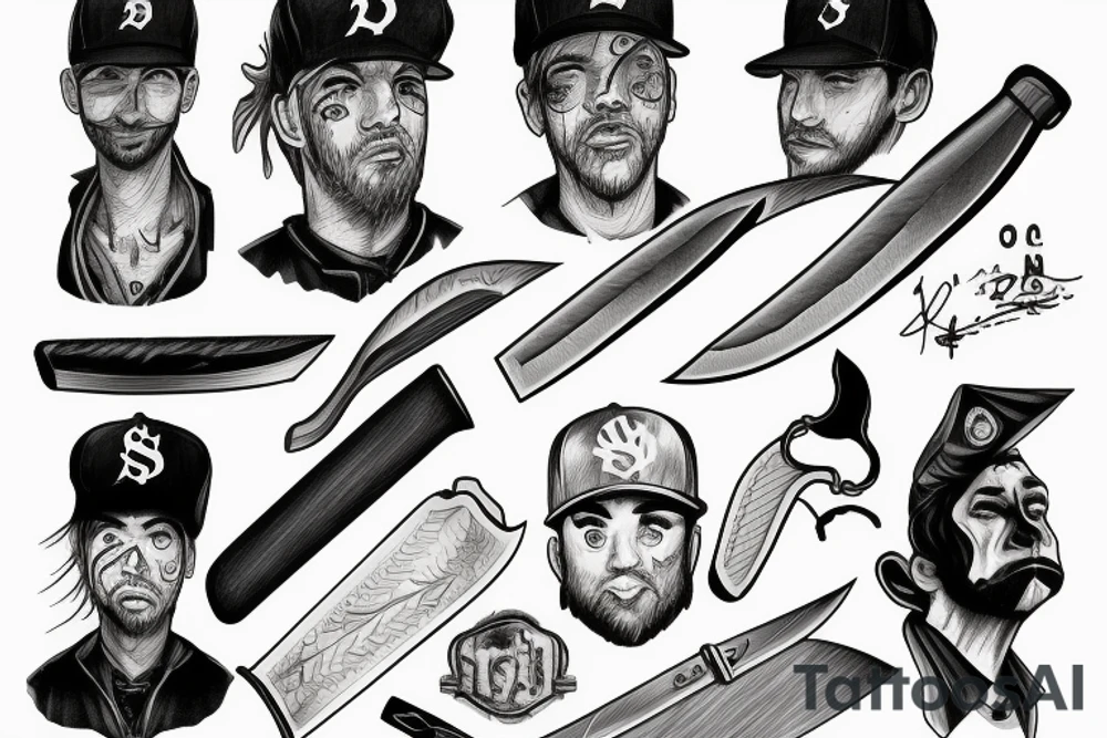 Bill in fire, baseball and a butchers knife tattoo idea