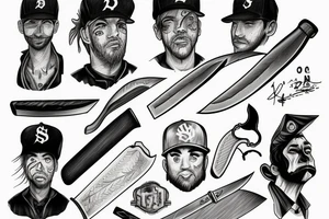 Bill in fire, baseball and a butchers knife tattoo idea