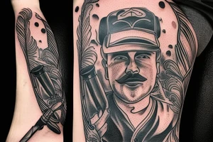 Bill in fire, baseball and a butchers knife tattoo idea