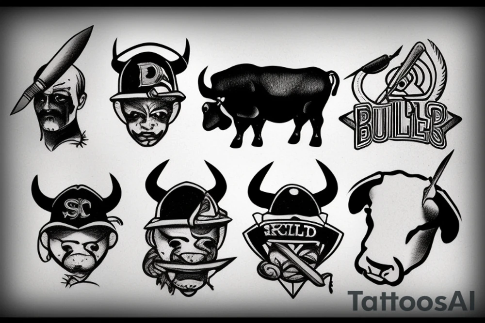 Bull, fire, baseball and a butchers knife tattoo idea