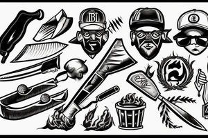 Bull, fire, baseball and a butchers knife tattoo idea