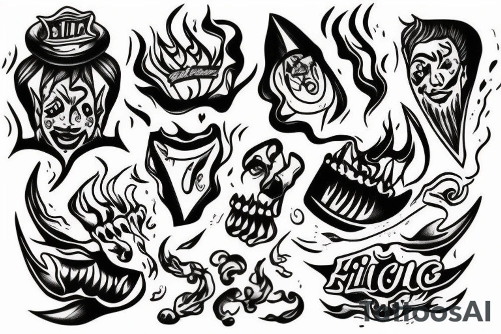 Bill runing out of fire biting knife tattoo idea