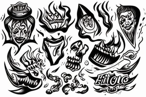 Bill runing out of fire biting knife tattoo idea