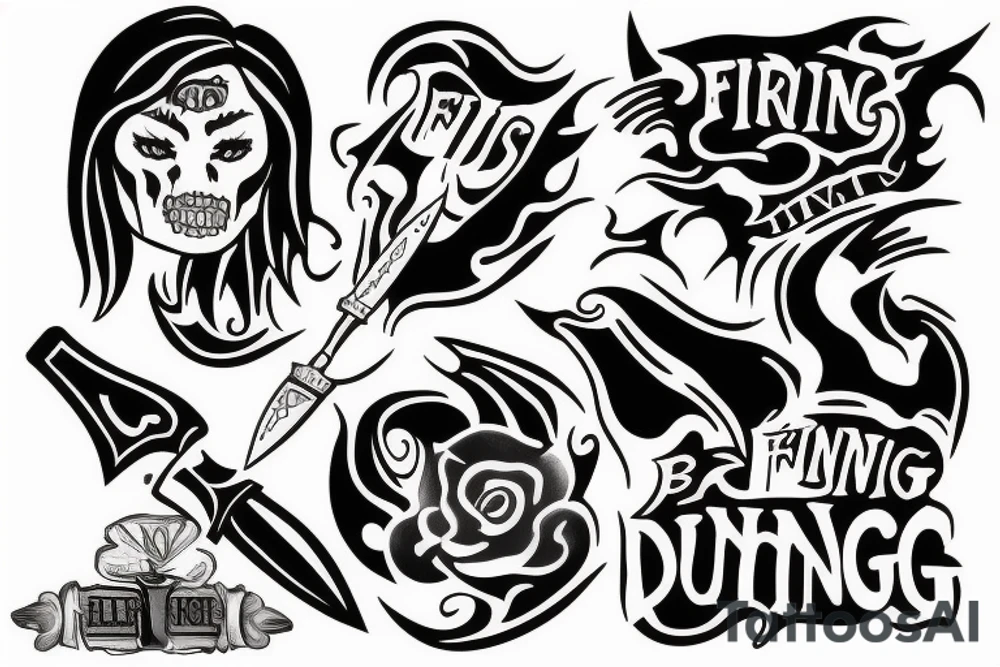 Bill runing out of fire biting knife tattoo idea