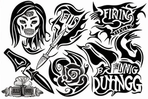 Bill runing out of fire biting knife tattoo idea