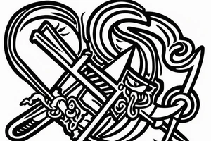 Bill runing out of fire biting knife tattoo idea