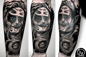 Bill runing out of fire biting knife tattoo idea