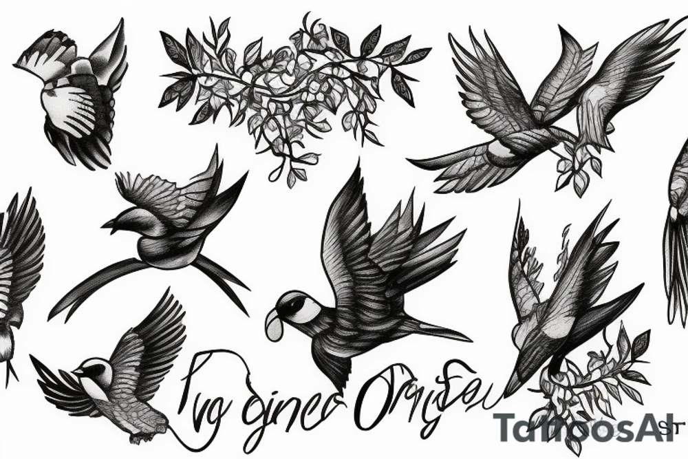 bird flying out of vines tattoo idea