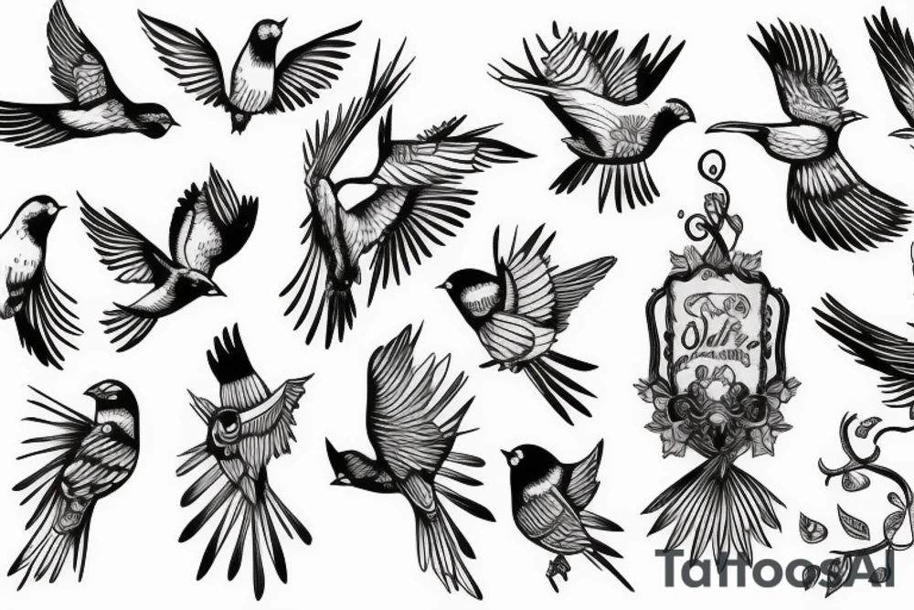 bird flying out of vines tattoo idea