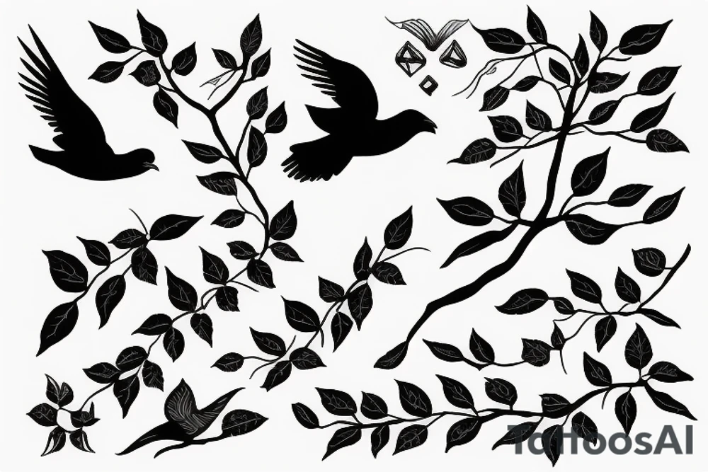 a flying bird entangled in vines tattoo idea