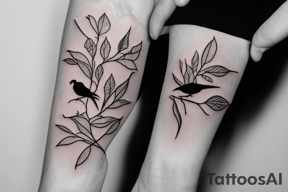 a small flying bird entangled in vines tattoo idea