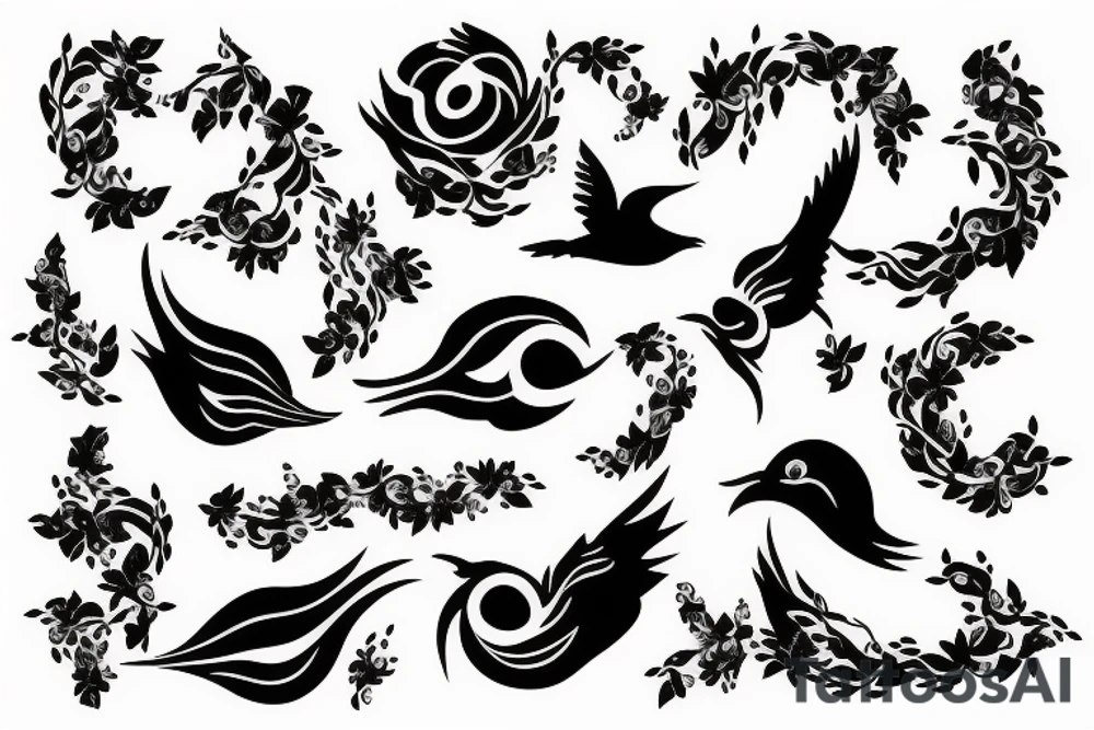 vines twisting around a flying bird tattoo idea