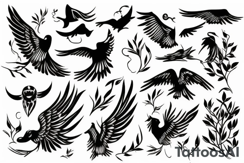 vines twisting around a flying bird tattoo idea