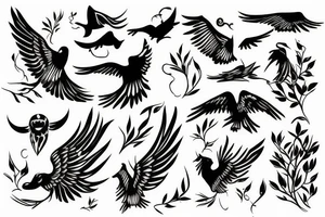 vines twisting around a flying bird tattoo idea