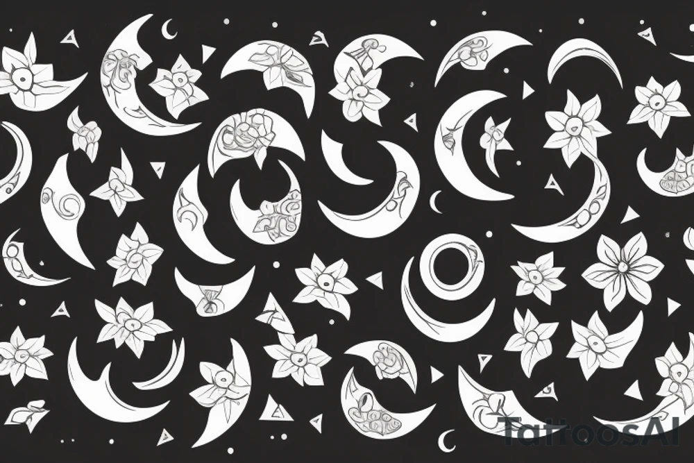 Floral vines with a small crescent moon and hands tattoo idea