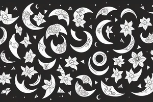 Floral vines with a small crescent moon and hands tattoo idea