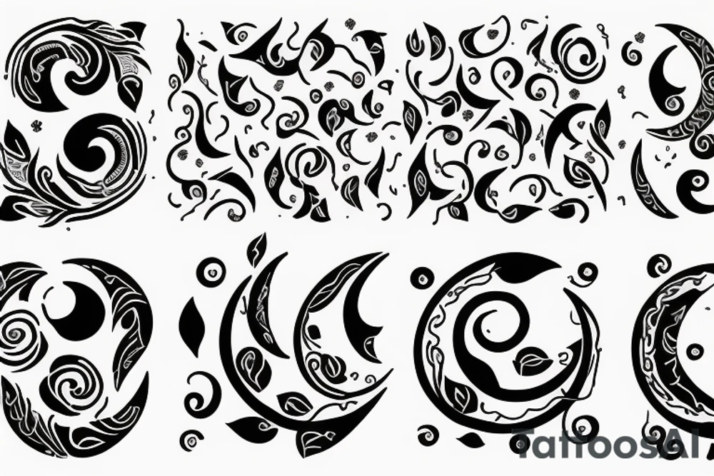 Floral vines with a small crescent moon and hands tattoo idea
