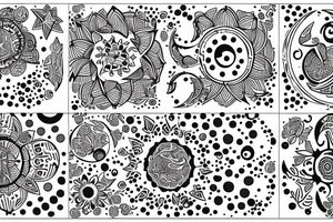 Bundle of flowers with a small crescent moon and stars and circles made of dots tattoo idea