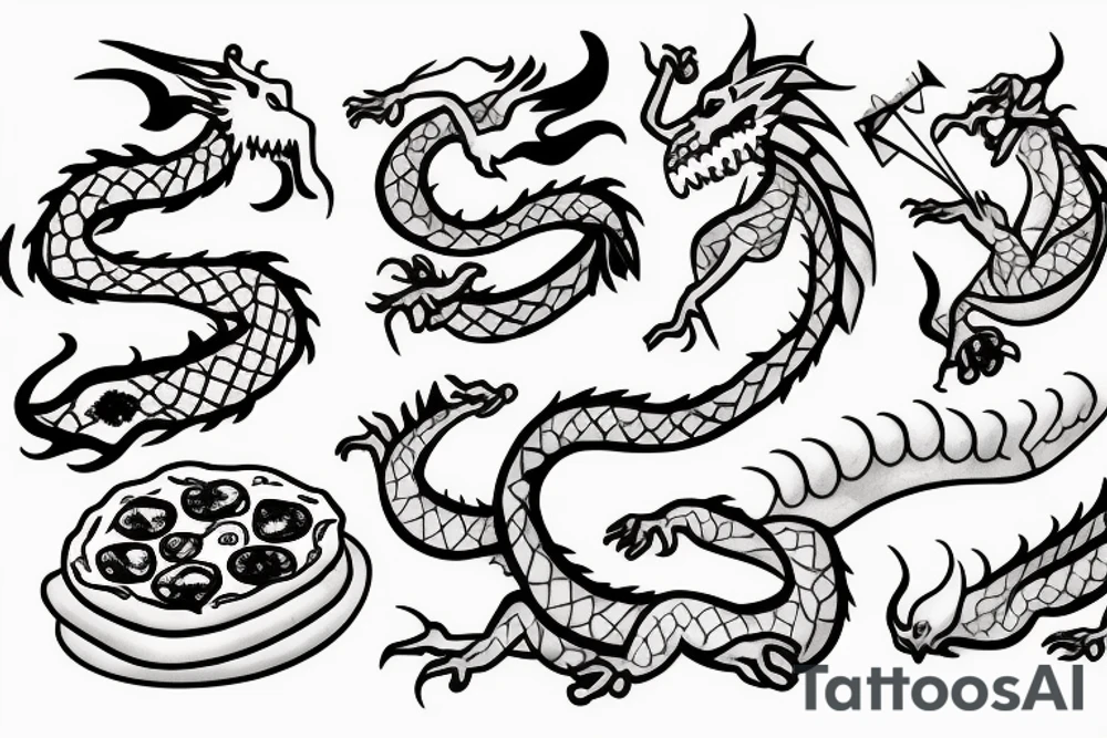 A dragon eating a pizza tattoo idea