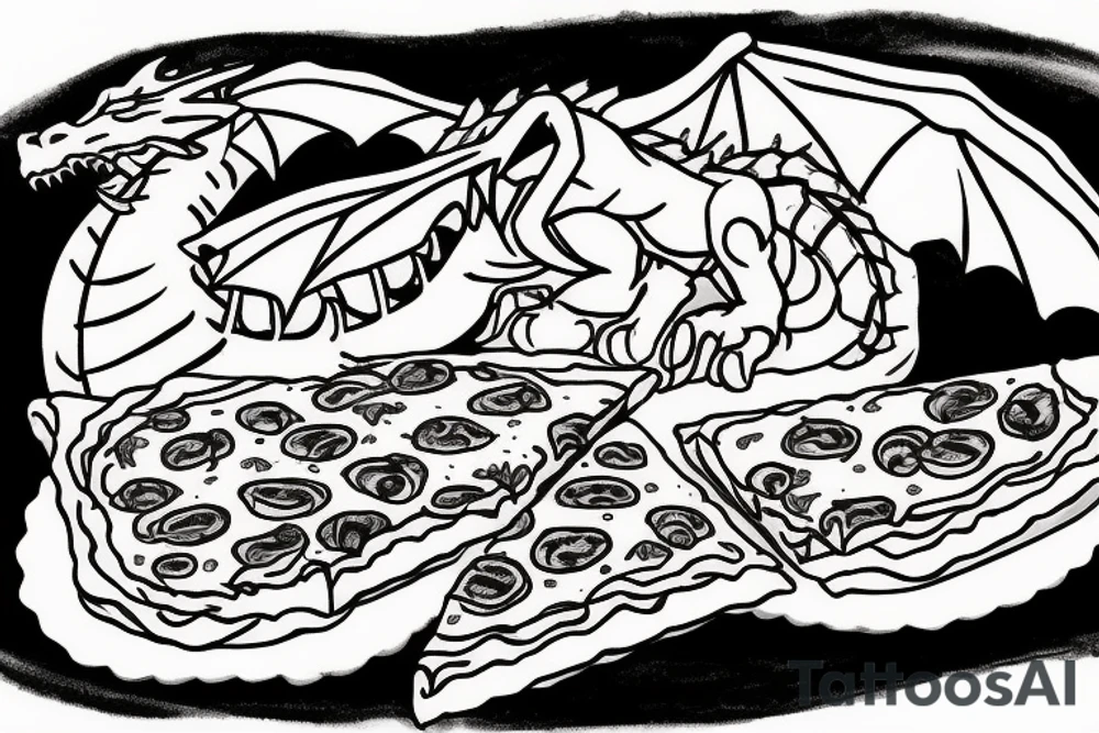 A dragon eating a pizza tattoo idea