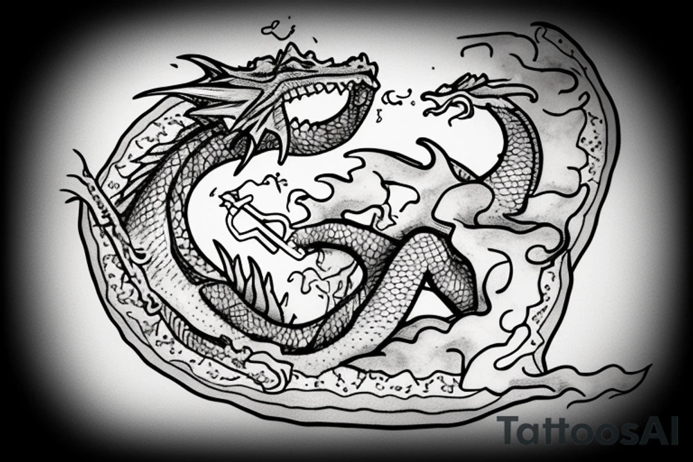 dragon eating a pizza tattoo idea