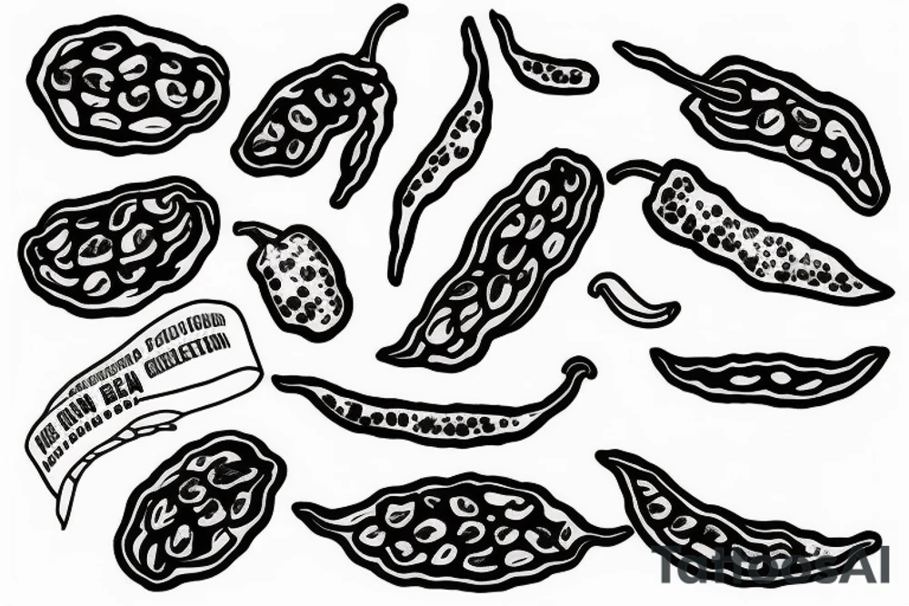 A fine line black bean that is holding a chilli tattoo idea A fine line black bean that is holding a chilli tattoo idea