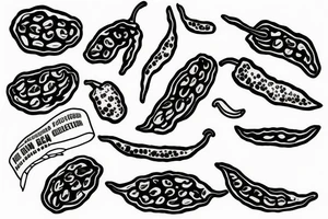 A fine line black bean that is holding a chilli tattoo idea