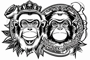 inteligent monkey in crown tattoo idea