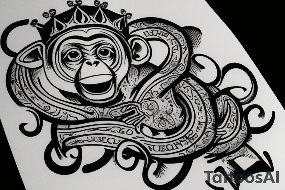 inteligent monkey in crown tattoo idea