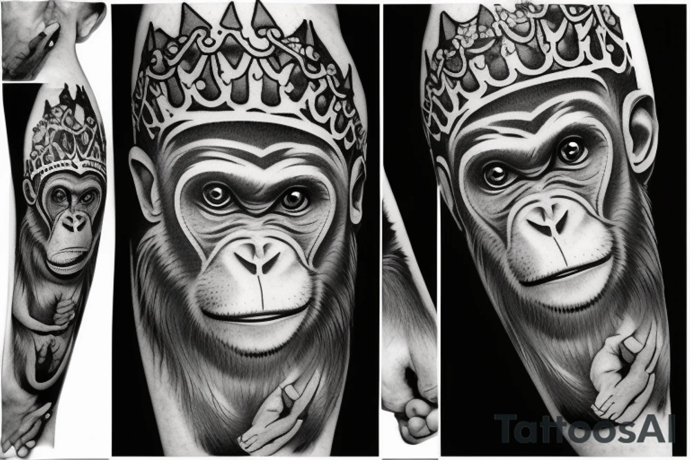 inteligent monkey in crown tattoo idea