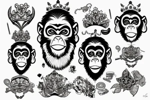 inteligent monkey in crown tattoo idea