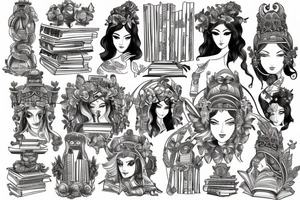 ancient library with two goddess tattoo idea