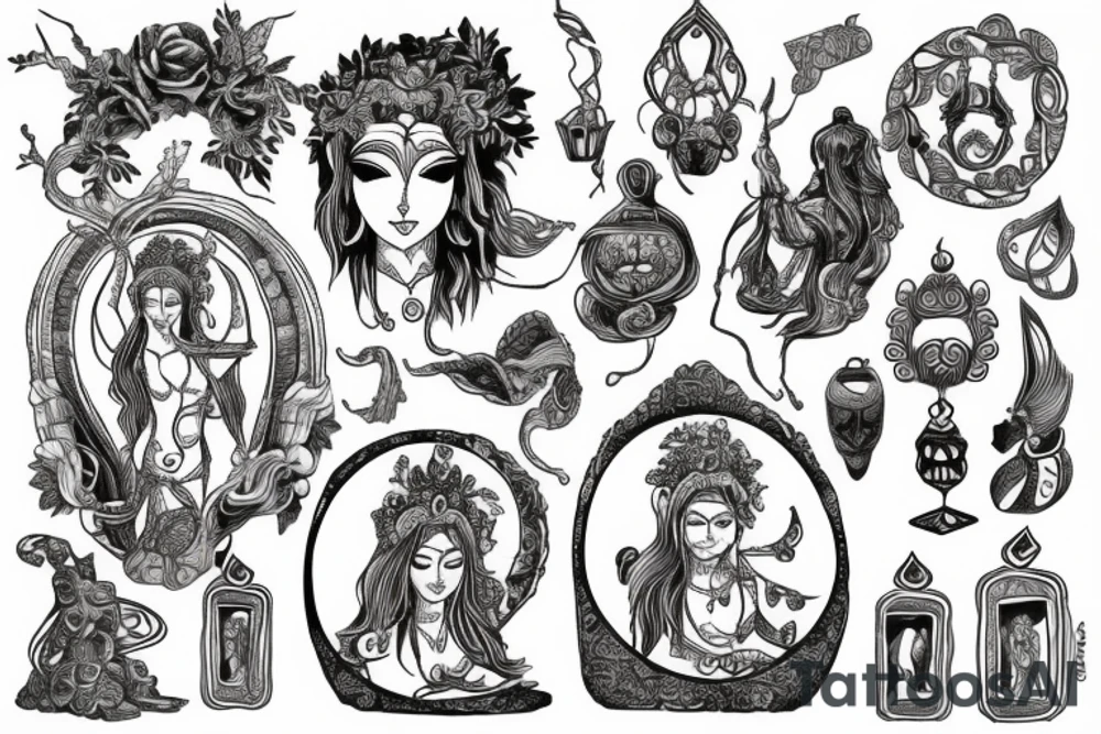 ancient library with two goddess tattoo idea