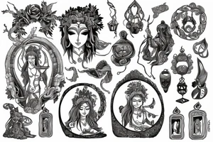 ancient library with two goddess tattoo idea