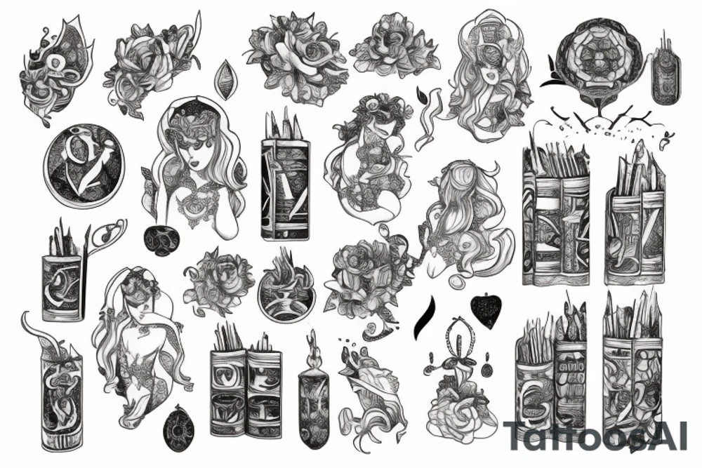 library with two goddess tattoo idea