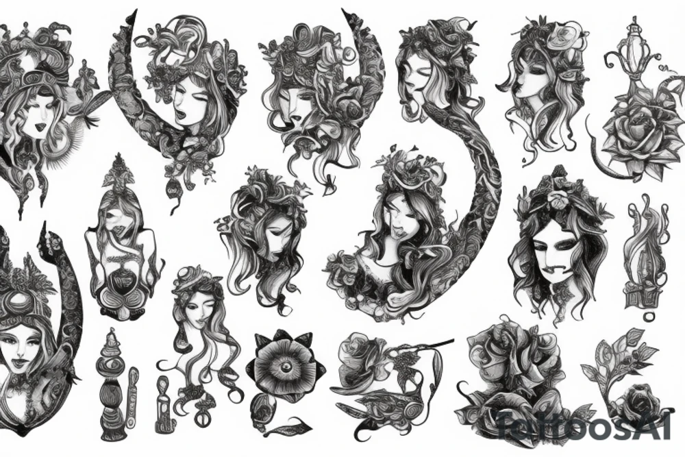 library with two goddess tattoo idea